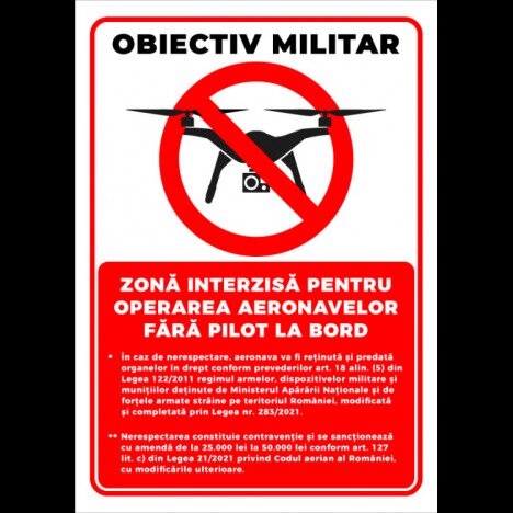 Semn obiectiv militar zone interzise pentru operarea aeronavelor fara pilot la bord